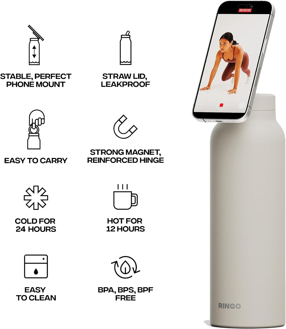 "Ringo Insulated Water Bottle with Phone Holder"
